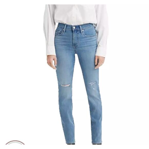 Levis Jeans Womens 29 Blue 724 High Rise Straight Leg Denim Distressed Cotton - Picture 1 of 9